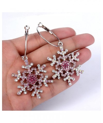 Merry Christmas Gift Jewelry Crystal Winter Snowflake Hoop Dangle Earrings Pink 2.9 Inches $8.84 Earrings