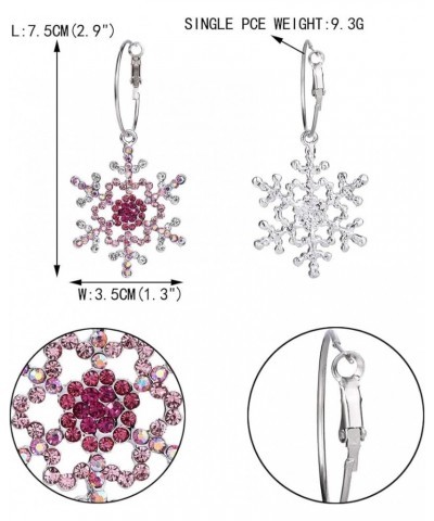 Merry Christmas Gift Jewelry Crystal Winter Snowflake Hoop Dangle Earrings Pink 2.9 Inches $8.84 Earrings