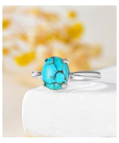 Genuine Turquoise Rings for Women 925 Sterling Silver Dainty Simple Engagement Oval Blue Green Gemstone Jewelry Size 6 7 8 A-...