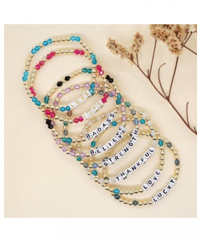Inspired Little Word Stone Beaded Stretch Bracelets for Women Teen Girls Trendy Boho Love Letter Stackable Natural Gemstone B...