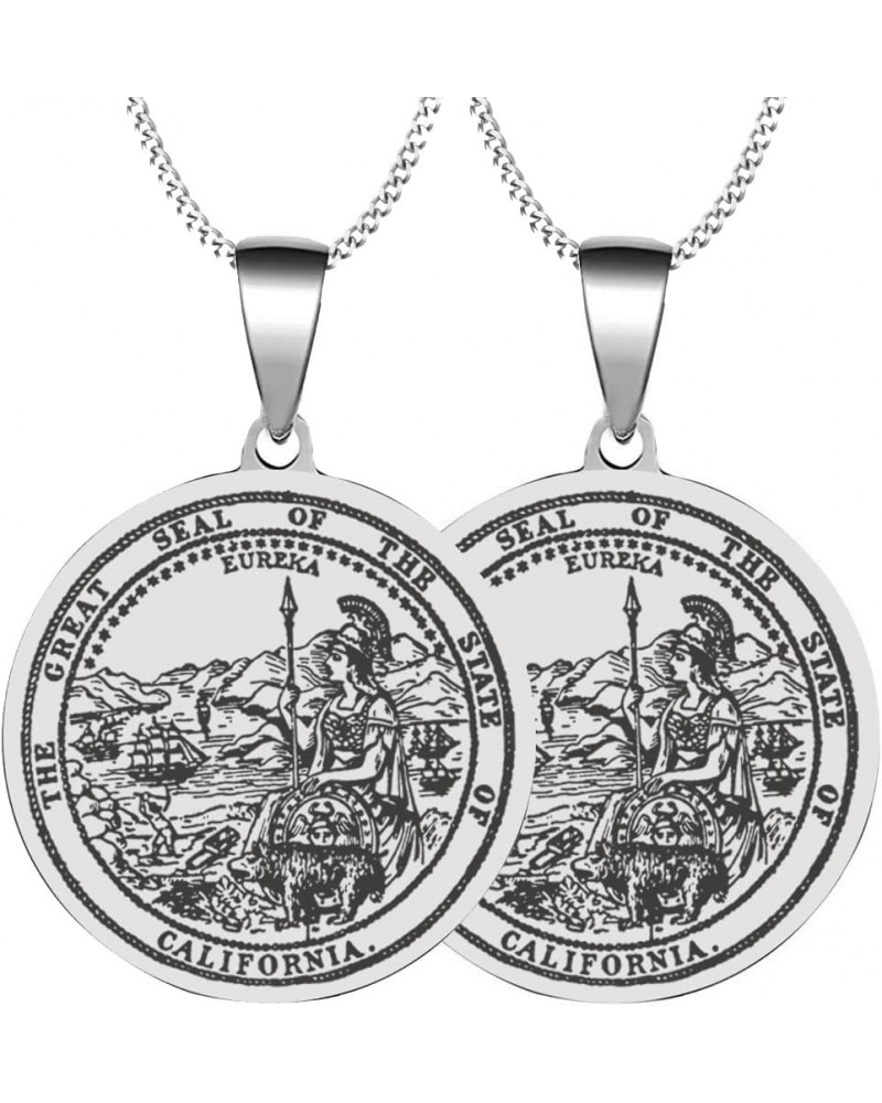 2PCS Stainless Steel Great Seal State California Vintage Mens Womens Engraved Symbol Trible Jewelry Pendant Necklace Chain 2X...