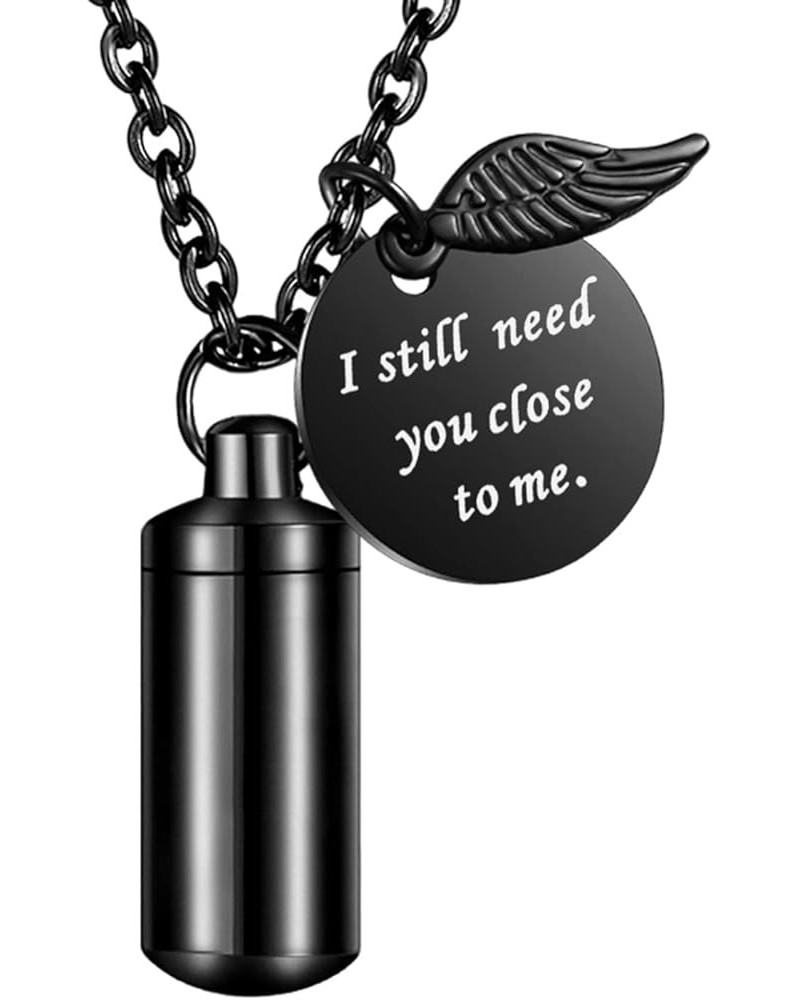 Cylinder Cremation Jewelry Urn Necklace for Ashes Memorial Ashes Necklace with Angel Wing Charm Memorial Keepsake for Pet Hum...