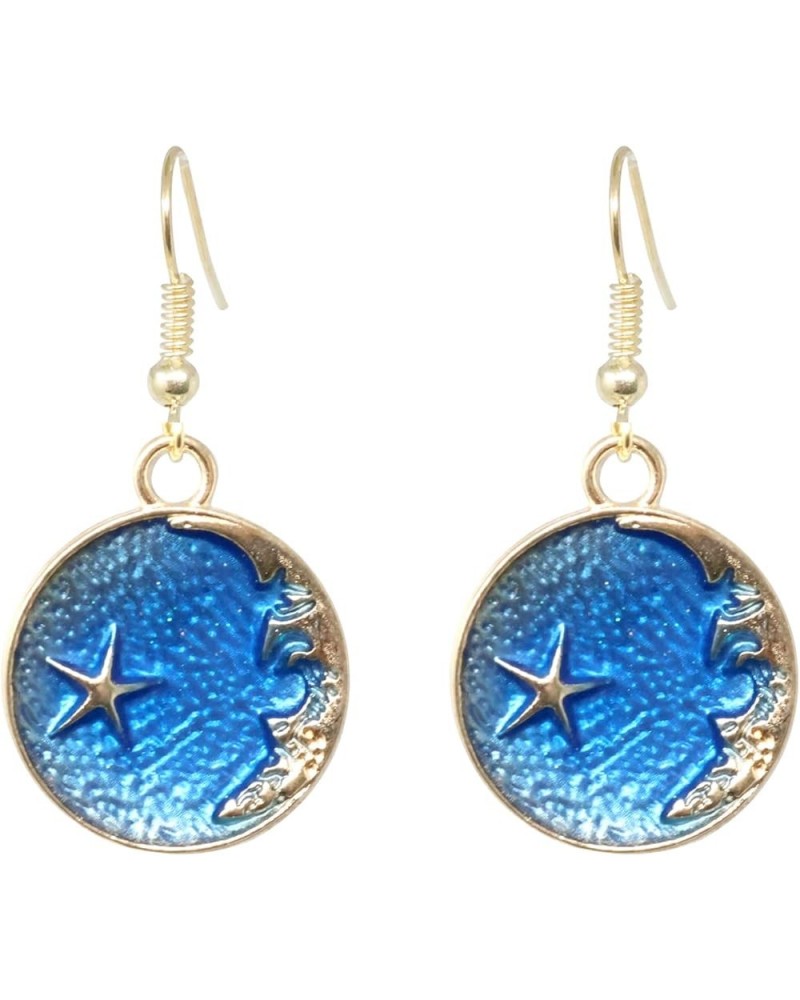 Fashion Enamel Alloy Earrings Blue Moon Star Earth Planet Asymmetrical Hook Earrings Chic Long Pendant Dangle Drop Earrings D...