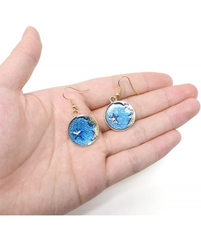 Fashion Enamel Alloy Earrings Blue Moon Star Earth Planet Asymmetrical Hook Earrings Chic Long Pendant Dangle Drop Earrings D...