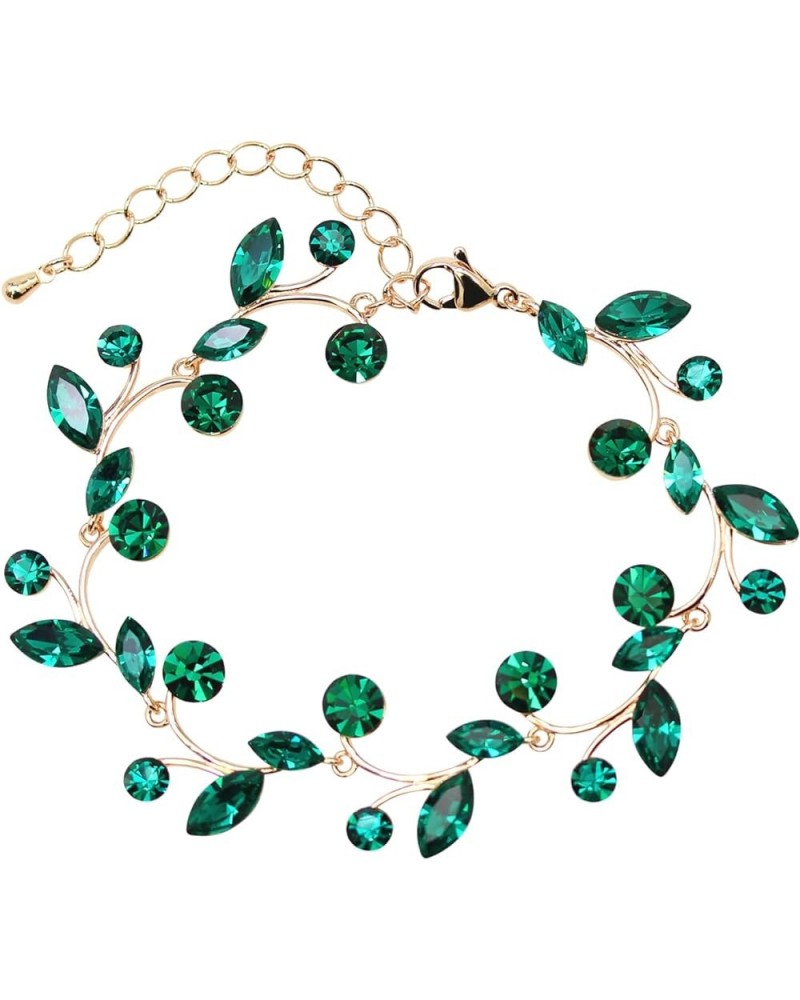 Gorgeous Rhinestone Crystal Floral Necklace Earrings Set Green / Rose gold plated / Matching Bracelet $22.16 Jewelry Sets