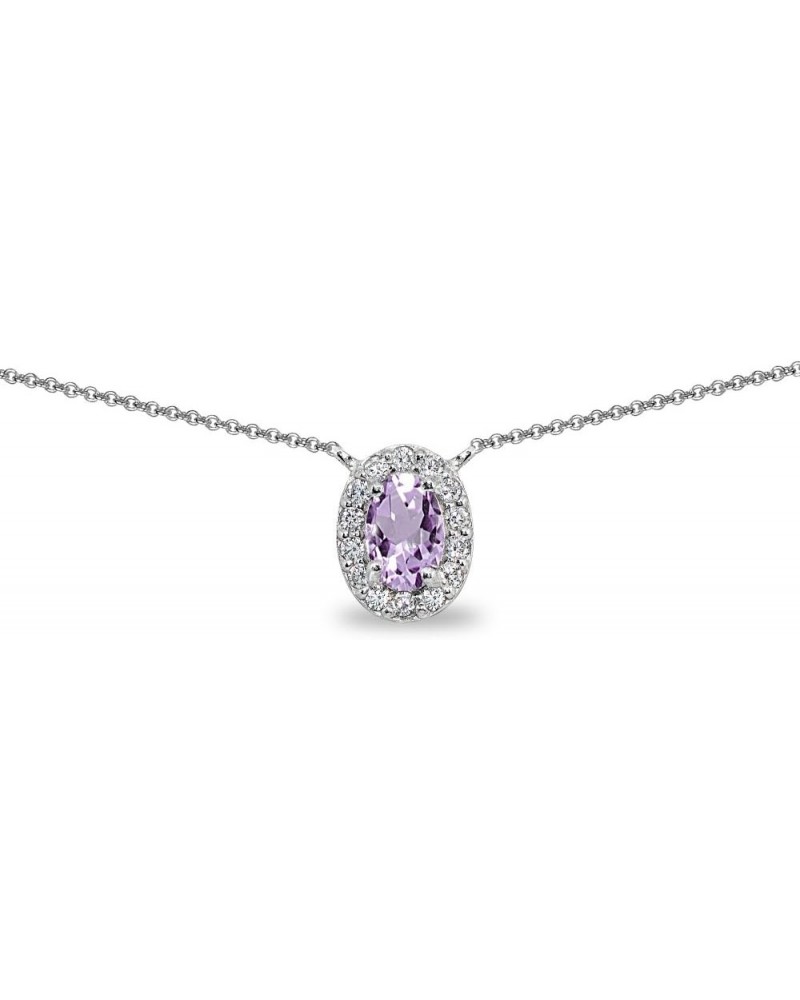 Sterling Silver Genuine or Synthetic Gemstone Oval Halo Dainty Short Choker Necklace for Women Girls Amethyst - February $11....