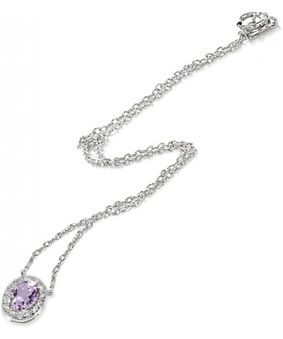 Sterling Silver Genuine or Synthetic Gemstone Oval Halo Dainty Short Choker Necklace for Women Girls Amethyst - February $11....