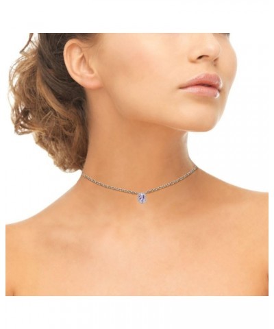 Sterling Silver Genuine or Synthetic Gemstone Oval Halo Dainty Short Choker Necklace for Women Girls Amethyst - February $11....