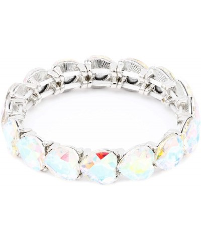 Heart Shape Rhinestones Elastic Stretch Bracelet for Women Silver AB $8.82 Bracelets