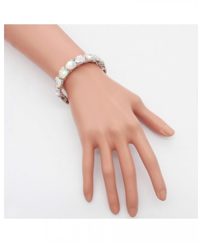 Heart Shape Rhinestones Elastic Stretch Bracelet for Women Silver AB $8.82 Bracelets