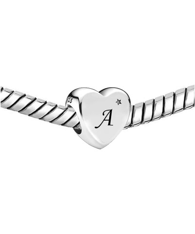 Initial A to Z Letter Heart Charm fits Pandora Moments Bracelets Alphabet Star S925 Sterling Silver Beads Family Birthday Ini...