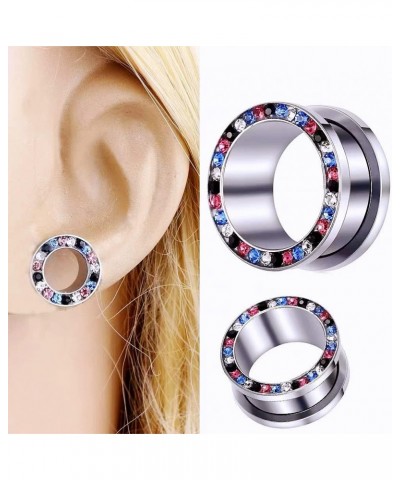 Rainbow CZ Stainless Steel Ear Tunnels and Plugs Personalized Crystal Screw Fit Double Flared Ear Gauges Expander Stretching ...