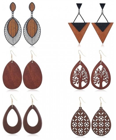 2 Pairs Bohemian Lightweight Wooden Tree of Life Dangle Earrings Handmade Teardrop Round Wood Earrings for Women 6 pairs A $8...