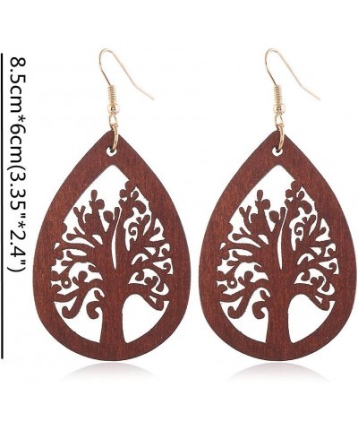 2 Pairs Bohemian Lightweight Wooden Tree of Life Dangle Earrings Handmade Teardrop Round Wood Earrings for Women 6 pairs A $8...