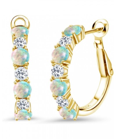 18K Yellow Gold Plated Silver White Opal and White Topaz Hoop Earrings For Women (2.84 Cttw, Gemstone October Birthstone, Rou...