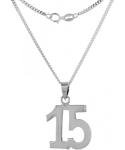 Sterling Silver Number 15 Necklace for Jersey Numbers & Recovery High Polish 3/4 inch, 2mm Curb Chain 30-inch-Necklace $23.61...
