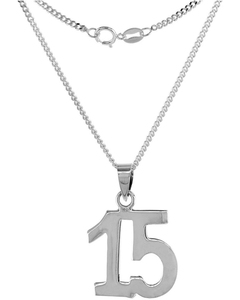 Sterling Silver Number 15 Necklace for Jersey Numbers & Recovery High Polish 3/4 inch, 2mm Curb Chain 30-inch-Necklace $23.61...