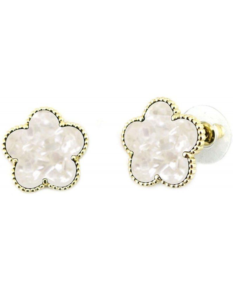 ENAMEL 3/4 INCH GOLD PIERCED CLOVER STUD EARRINGS Pearl $17.50 Earrings