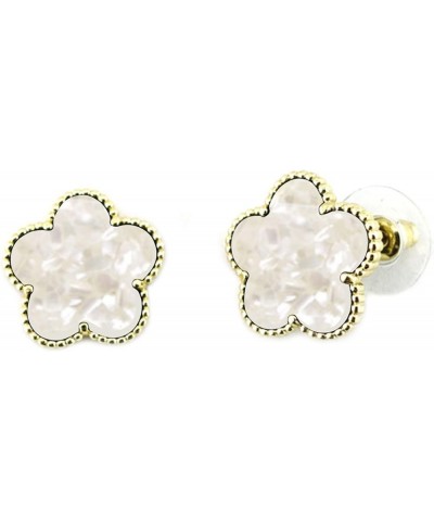 ENAMEL 3/4 INCH GOLD PIERCED CLOVER STUD EARRINGS Pearl $17.50 Earrings