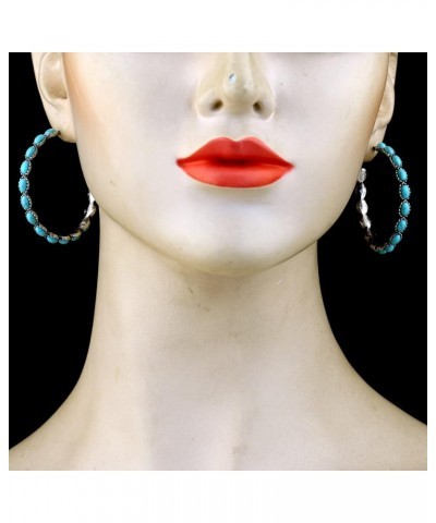 Faux Turquoise Beaded Hoop Earrings Vintage Stainless Steel Big Earrings B09TDP16M3 silver color $8.55 Earrings
