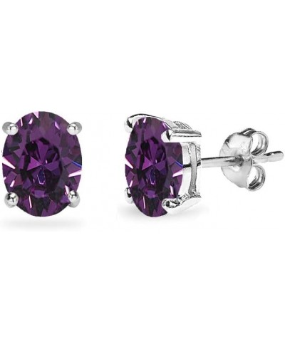 Sterling Silver 6x4mm Oval-Cut Solitaire Stud Earrings Made with European Crystals Purple $10.07 Earrings