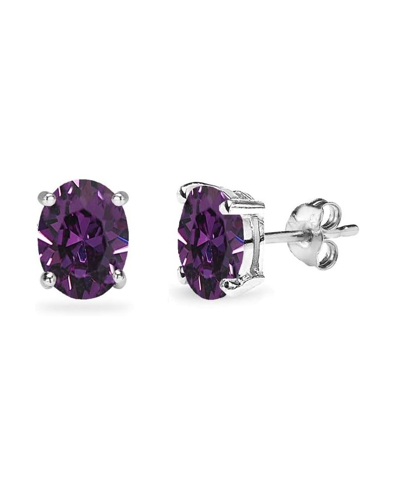 Sterling Silver 6x4mm Oval-Cut Solitaire Stud Earrings Made with European Crystals Purple $10.07 Earrings