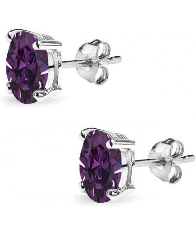 Sterling Silver 6x4mm Oval-Cut Solitaire Stud Earrings Made with European Crystals Purple $10.07 Earrings