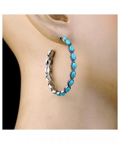 Faux Turquoise Beaded Hoop Earrings Vintage Stainless Steel Big Earrings B09TDP16M3 silver color $8.55 Earrings