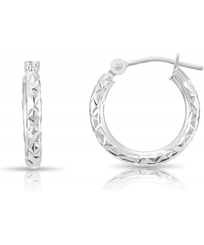 14K White Gold Round Hoop Earrings with Diamond-cut X Pattern Design… 14mm $49.35 Earrings