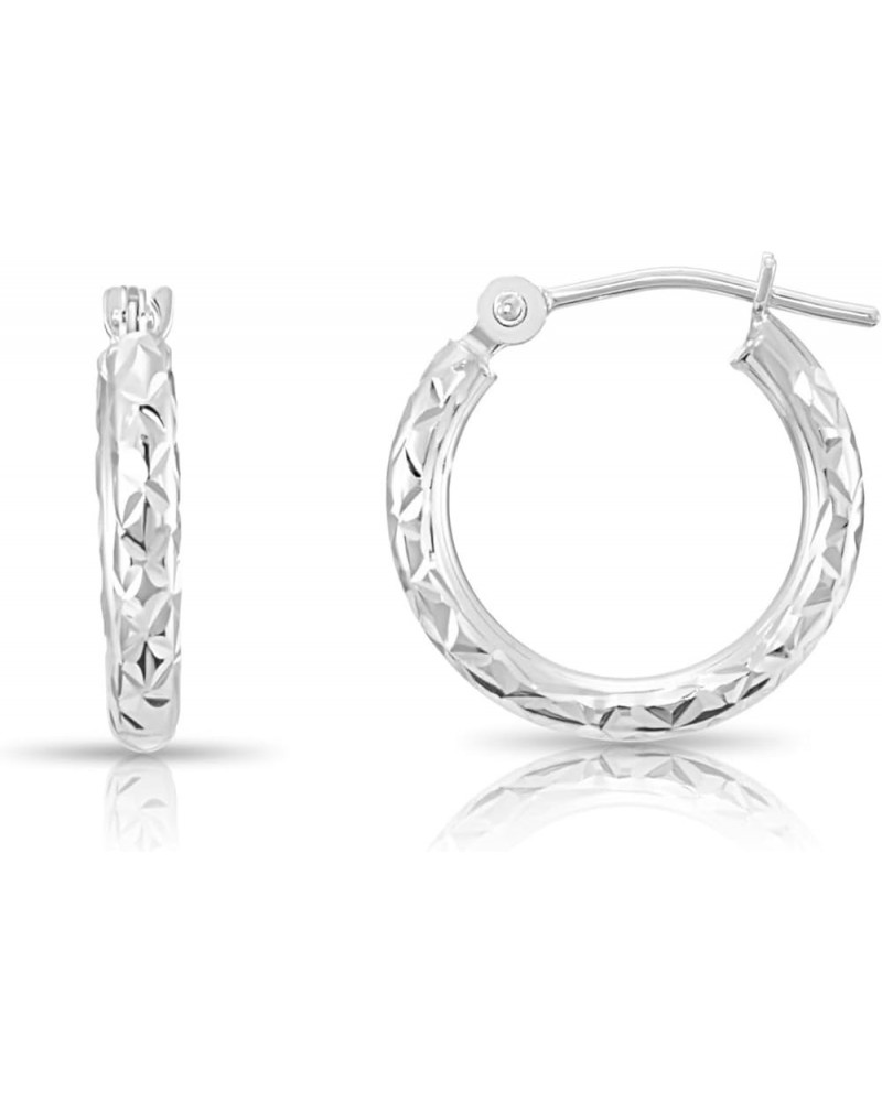 14K White Gold Round Hoop Earrings with Diamond-cut X Pattern Design… 14mm $49.35 Earrings