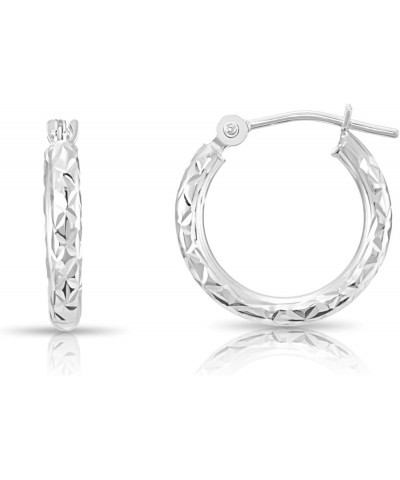 14K White Gold Round Hoop Earrings with Diamond-cut X Pattern Design… 14mm $49.35 Earrings