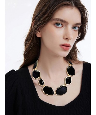 Vintage Resin Rhinestone Necklace Irregularly Shaped Elegant Crystal Collar for Women Black $13.18 Necklaces