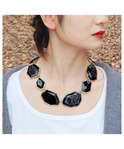 Vintage Resin Rhinestone Necklace Irregularly Shaped Elegant Crystal Collar for Women Black $13.18 Necklaces