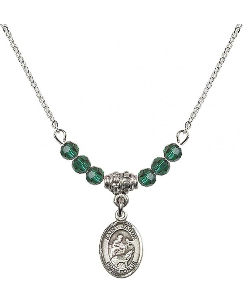 May Birth Month Bead Necklace with Catholic Patron Saint Petite Charm, 18 Inch Saint Jason $32.51 Necklaces