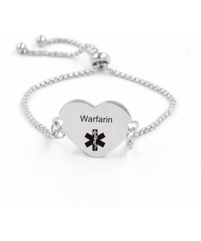 Custom Medical Alert ID Bracelets for Women Stainless Steel Link Chain Bracelet with Heart Charm Emergency Identification Bra...