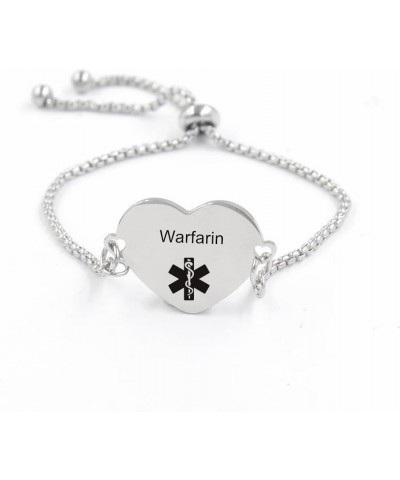 Custom Medical Alert ID Bracelets for Women Stainless Steel Link Chain Bracelet with Heart Charm Emergency Identification Bra...