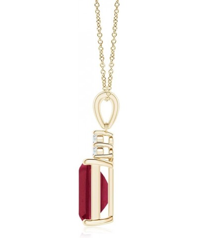 Natural Emerald-Cut Pendant Necklace with Diamond in 14K Solid Gold/Platinum for Women, Girls with 18" Chain | July Birthston...