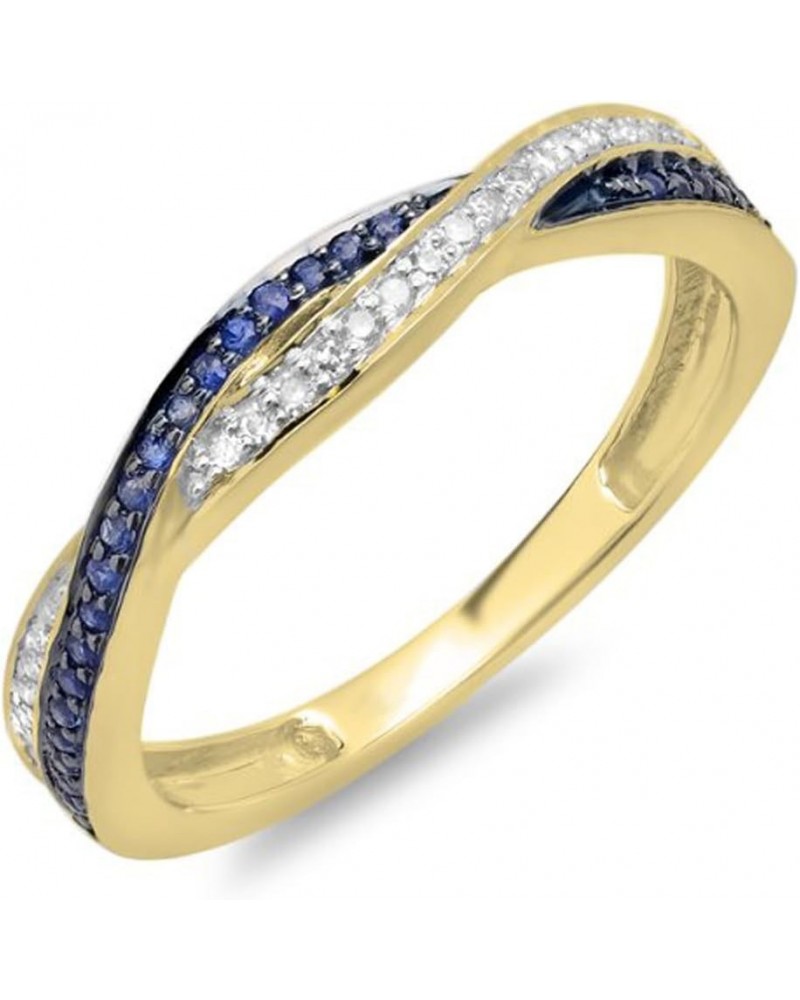 Round Blue Sapphire & White Diamond Crisscross Engagement Ring for Women in 10K Solid Gold 8.5 Solid Yellow Gold $143.51 Rings