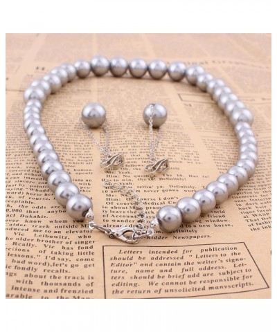 Handmade Faux Pearl Necklace and Clip on Earrings Jewelry Sets for Women Bib Choker Collar Necklace Grey-Necklace+Tassel Clip...