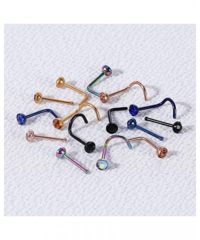 6pcs 20g Nose Studs Black Rose Gold Nose Rings Stainless Steel L Shaped Corkscrew Nose Ring Studs for Women Men Small Cute No...