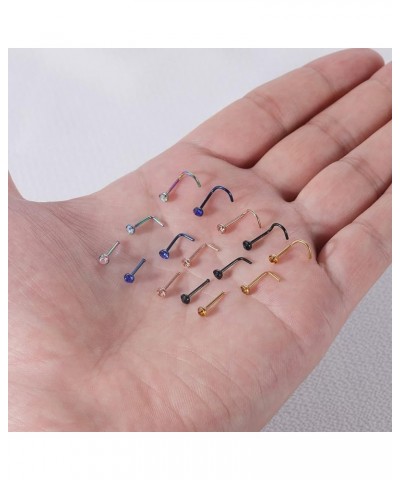 6pcs 20g Nose Studs Black Rose Gold Nose Rings Stainless Steel L Shaped Corkscrew Nose Ring Studs for Women Men Small Cute No...