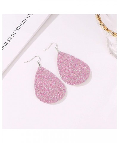 Jewelry Women Fashion Teardrop Leather Earring One 4 blingbling Pink $8.39 Earrings