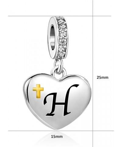 Initials Charm A-Z Letters Alphabet Religion Cross Heart Gold Womens Bead Charms for Bracelets Compatible with Pandora Bracel...