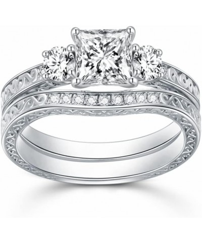 Vintage Bridal Ring Set for Women Princess Cut Bridal Sets Wedding Rings, 1-1/2 Carat(ctw) Moissanite Engagement Ring Set 925...