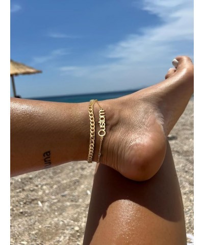 Personalized Anklets for Women,18K Gold Plated Name Anklet with Initials Customized Ankle Bracelets for Women Teengirls 8.5"-...