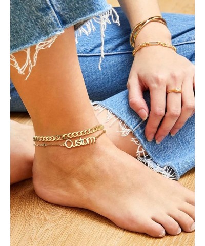 Personalized Anklets for Women,18K Gold Plated Name Anklet with Initials Customized Ankle Bracelets for Women Teengirls 8.5"-...