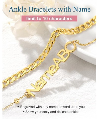 Personalized Anklets for Women,18K Gold Plated Name Anklet with Initials Customized Ankle Bracelets for Women Teengirls 8.5"-...