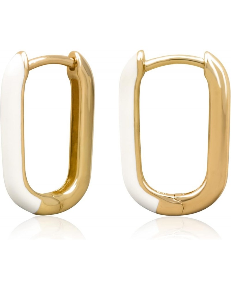 14K Gold Plated Sterling Silver Enamel Color Huggie Hoop Earrings for Women – Wide Range of Vibrant Color Options Available W...