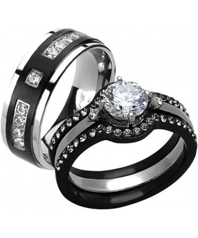 His and Her 4 Piece Black and Silver Stainless Steel and Titanium Wedding Ring Band Set Size Women's 10 Men's 09 $20.91 Sets