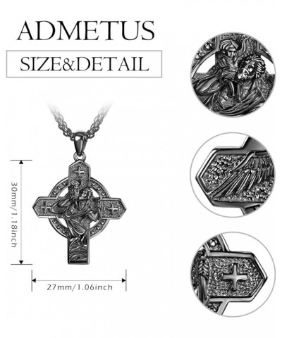 925 Sterling Silver Patron Saint Necklace | Amulet Necklace Cross Jewelry for Men with 2.5mm 22"+2" Rolo Chain B03-Saint Chri...